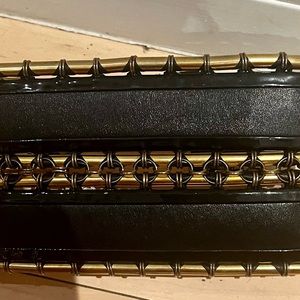 SHOWSTOPPER BALMAIN WAIST BELT 30Inch X 5 inchW Black Leather Black Gold Trim